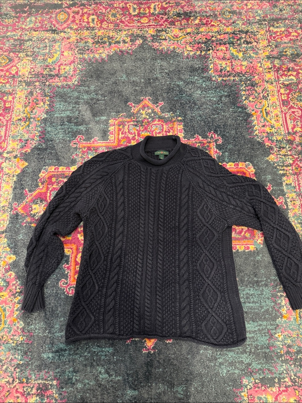 J. Crew Men's navy Cable-Knit Crewneck Sweater